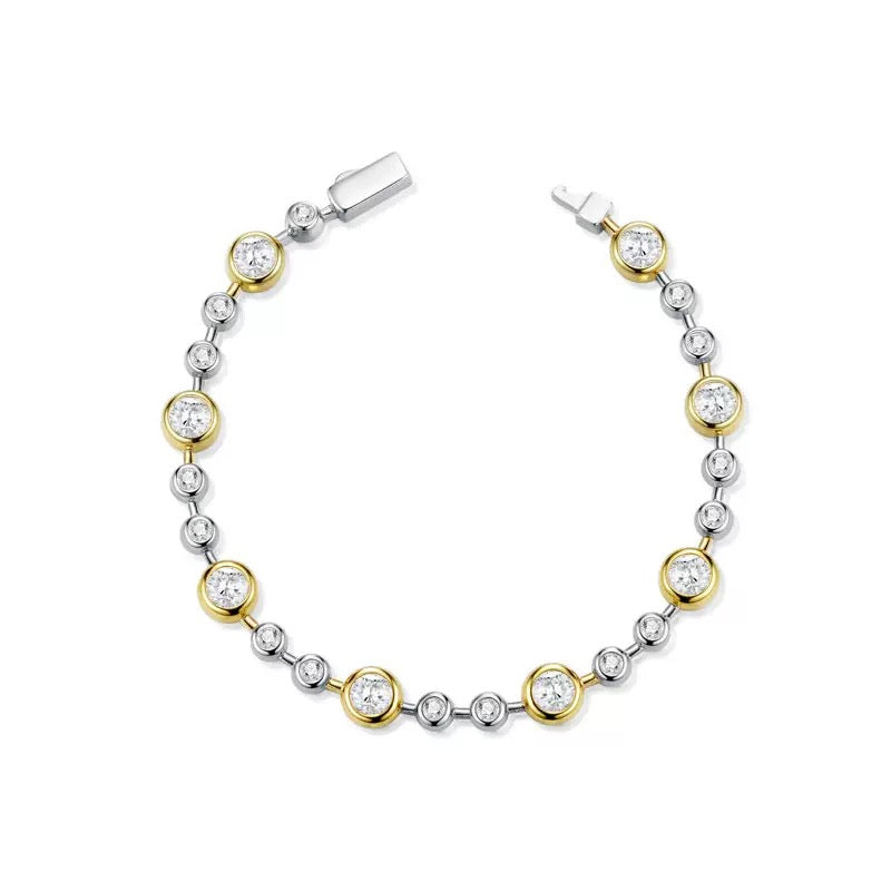 Two Tone Bezel Set Moissanite Bracelet